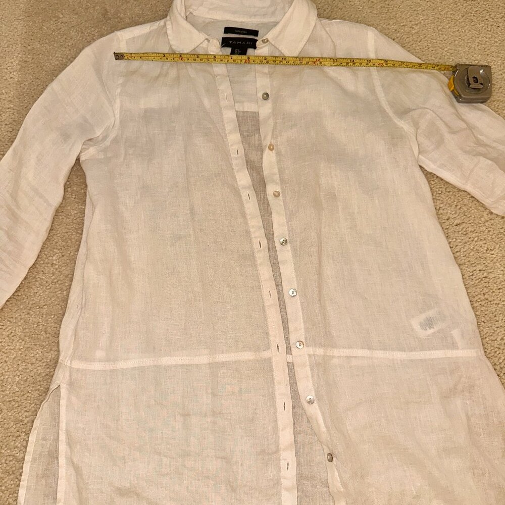 Classic Tahari 100 % Linen Tunic Style Shirt White Size S